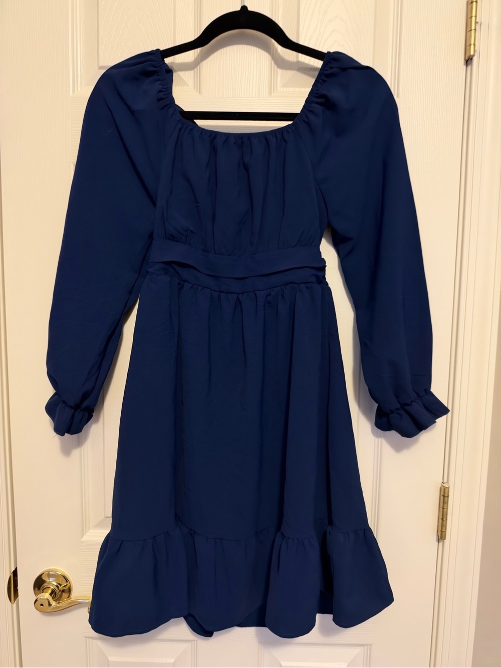 Amazon Girls' Navy Blue Long-Sleeve Ruffle Hem Dress